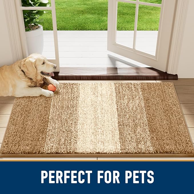 Smiry Dog Door Mat for Muddy Paws, Absorbs Moisture and Dirt, Low-Profile Entryway Mat with Non-Slip Backing, Entry Indoor Outdoor Doormat for Inside Floor (40x32 Inches, Camel, Striped) - Image 7