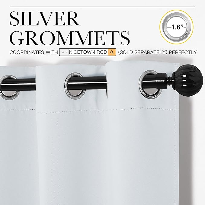 NICETOWN Room Darkening Curtains for Living Room - Easy Care Solid Thermal Insulated Grommet Room Darkening Curtains/Panels/Drapes for Bedroom (2 Panels, 55 by 78, Greyish White) - Image 3