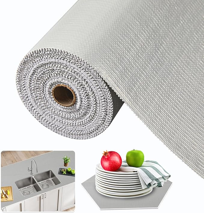 Beautysaid Shelf and Drawer Liner for Kitchen Cabinet, Non Adhesive Non Slip Shelf Paper Waterproof Washable Thickened for Dresser Pantry Shelve Bathroom Protector Liner(Light Grey,12 in x 20FT) by Beautysaid