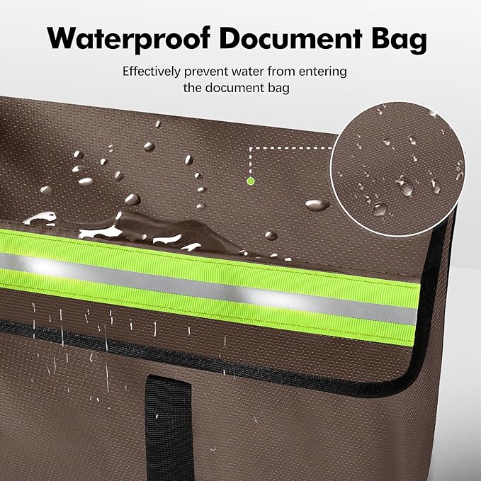 Large Fireproof Document Bags 24x12x12in, Fireproof Document Box for Cash, Photo Albums, Valuables, Extra Large Fireproof Bag Waterproof Document Storage with Reflective Strip, Brown - Image 4