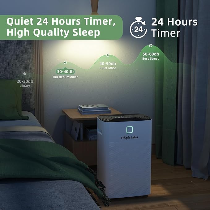 HOGARLABS 30 Pint Dehumidifiers for Home and Basements, with 3 Working Modes, Overflow Protection, and Auto Shut off Restart. Ultra Silent Dehumidifier with Drain Hose and Digital Control Panel. - Image 5