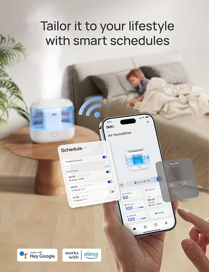 Dreo Smart Humidifiers for Bedroom-Filter Included,Top Fill 4L Humidifier Large Room with 28 dB, 36H Runtime, Touch/APP/Voice Control, Nightlight, Cool Mist Humidifiers for Baby, Plants, Indoor, Blue - Image 3