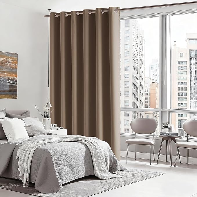 RYB HOME Blackout Thermal Insulated Curtains, Portable Curtain for Sliding Glass Door/Storage/Space Room Divider, Large Window Treatment Room Divider Panel, W80 x L84, Cappuccino, 1 Panel - Image 3