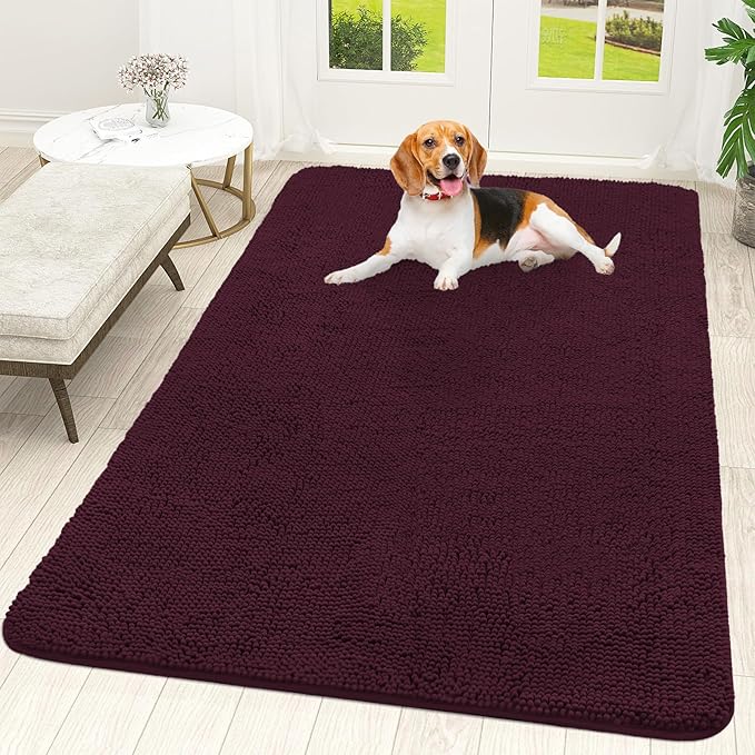 OLANLY Dog Door Mat for Muddy Paws 59x35, Absorbs Moisture and Dirt, Absorbent Non-Slip Washable Doormat, Quick Dry Chenille Mud Mat for Dogs, Entry Indoor Entryway Carpet for Inside Floor, Russet by OLANLY