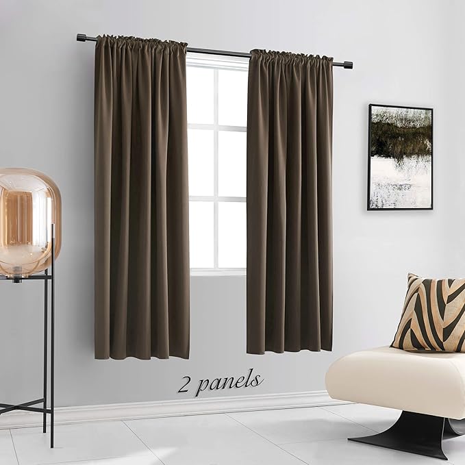 DONREN Chocolate Brown Blackout Curtains Panels for Bedroom - Coffee Rod Pocket Thermal Insulated Curtains for Living Room (42 W x 63 L Inch Length,2 Panels) - Image 2
