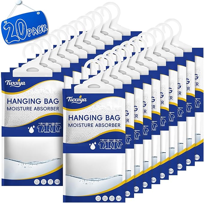 20 Pack Moisture Absorbers Packets,Hanging Closet Dehumidifier Bags,Humidity Packs, Desiccant,Moisture Absorbing Bags for Closet,Wardrobes,Bedrooms, Bathrooms(Net Wt. 230g/Pack) by Unknown