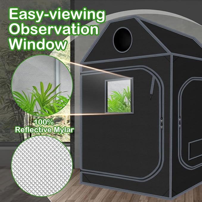5x5 Grow Tent, 60"x60"x72" Roof Cube Plant Grow Tent, Indoor Growing Tent with Observation Windows, Lightproof Roof Cube Tent with Floor Tray, Mylar Hydroponic Tent - Image 4