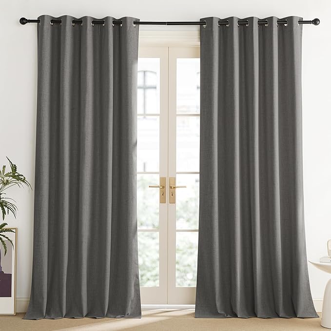 NICETOWN Grizzle Gray Vintage Linen 100% Blackout Curtains for Living Room, Thermal Insulated Curtains 108“ Long, Noise Reducing Window Treatment Drapes for Home Office, 62" Wide Per Panel, Set of 2 - Image 2