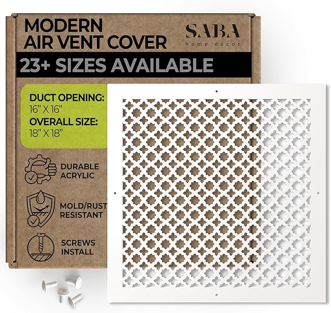 SABA Home Decor Air Vent Cover Grille - Acrylic Plexiglass 16" x 16" Duct Opening, 18" x 18" Overall White Finish Decorative Covers for Walls & Ceilings NOT for Floor USE, Venetian by SABAHomeDecor