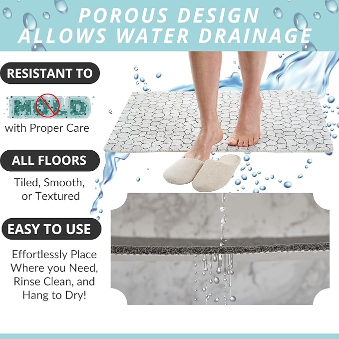 Enkosi Loofah Non-Slip Shower Mat - Shower Floors, Bathtub, Bathrooms, Wet Areas - Cushioned Bath Mat with Drain Holes - Quick Dry PVC, Secure Safety Pad Without Suction Cups (32x24 Pebble) - Image 4