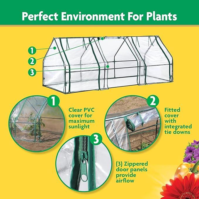 Miracle-GRO Mini Greenhouse 3’ x 8’ x 3’ Outdoor Mini Greenhouse Plant Tent, All-Season Compact Plant Growth Accelerator with PVC Cover and Zipper Panels, Clear - Image 3