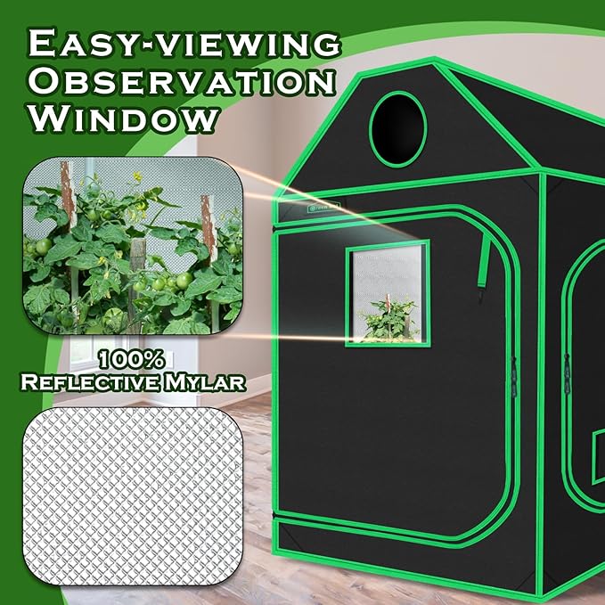 4x4 Grow Tent, 48"x48"x72" Roof Cube Plant Grow Tents with Observation Window and Floor Tray for Indoor Plant Growing Seedling - Image 4