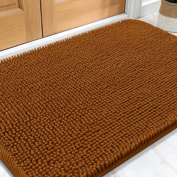 OLANLY Dog Door Mat for Muddy Paws 32x20, Absorbs Moisture and Dirt, Absorbent Non-Slip Washable Doormat, Quick Dry Chenille Mud Mat for Dogs, Entry Indoor Entryway Carpet for Inside Floor, Ochre by OLANLY