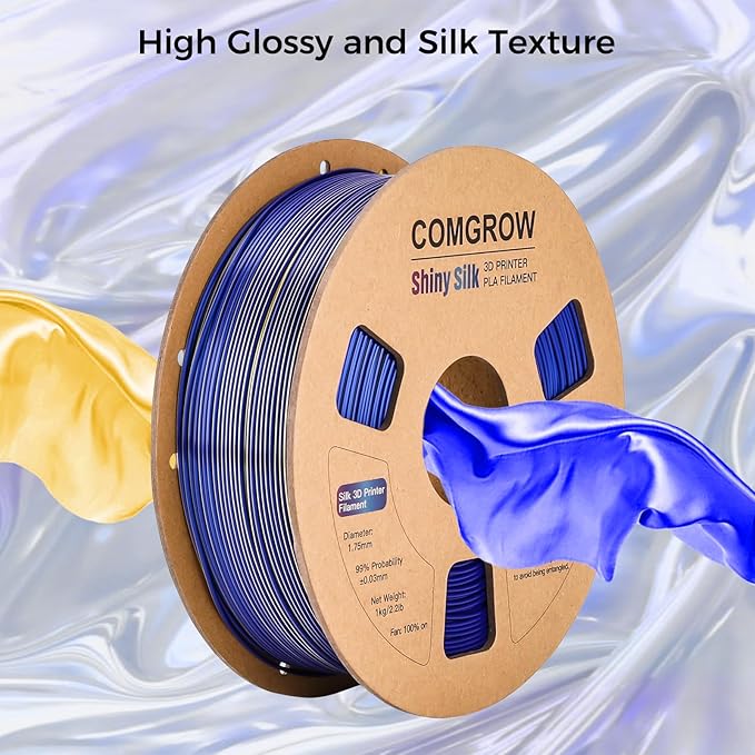 Comgrow Silk PLA 3D Printer Filament, Dual Color 2 in 1 Golden and Blue, 3D Printing PLA Filament 1.75mm, Dimensional Accuracy +/- 0.02 mm, 1KG Spool, Coextrusion Shiny Silk 3D Filament - Image 2