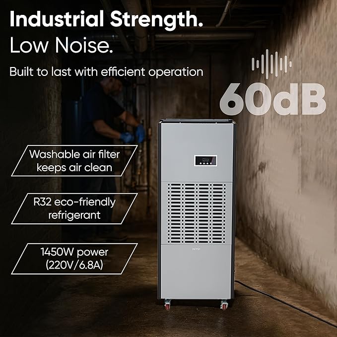 350 Pints Commercial Dehumidifier for Basements & Industrial Spaces – Built-In Pump, Drain Hose, Continuous Operation, 2-Speed Fan, 30000 Sq Ft Coverage - Image 5