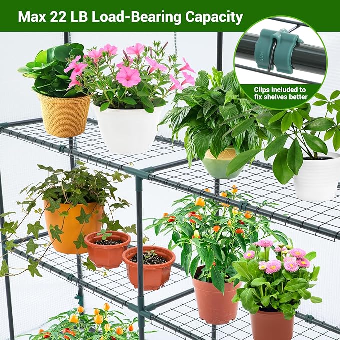 Ohuhu Greenhouse for Outdoors: 3 Tiers 12 Shelves Walk-in Indoor Green House Heavy Duty Plant Stands Reinforced Plastic PE Cover Mini Portable Warm House for Outside, 4.8x2.5x6.4 FT - Image 6