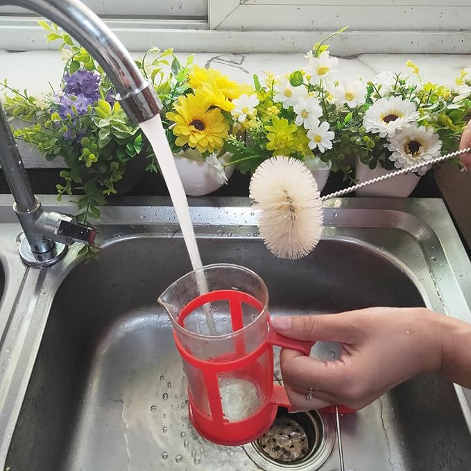 NewFerU Stainless Steel Soda Bottle Cleaning Brush in Natural Boar Bristle Wool Tip, Long Handle, Flexible Bendable Thick Wire Cleaner for Narrow Neck Water Baby Bottles Straw Pipe Tube Flask (Round) - Image 6