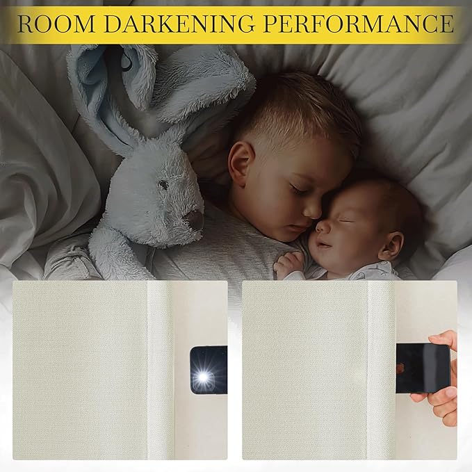 NICETOWN Room Darkening Bedroom Curtains 96 inches Long, Dual Rod Pockets & Hook Belt Light Blocking Noise Canceling Window Treatments for Living Room/Nursery, Natural, W52 x L96, 2 Panels - Image 4