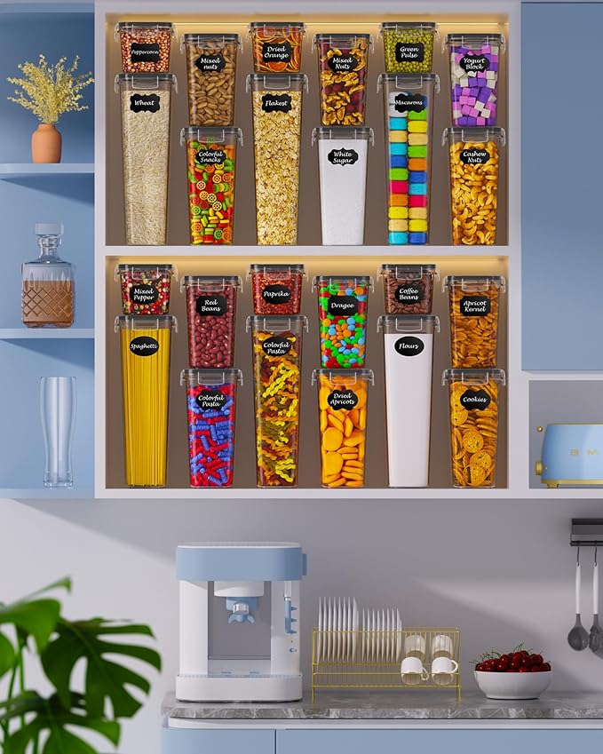 Airtight Food Storage Containers with Lids, 24 PCS Kitchen and Pantry Organization Canisters, BPA-Free, PVC-Free, Food-grade Plastic Leak-proof Jars for Cereal, Flour, Sugar, Extra 24 Labels & Marker - Image 7