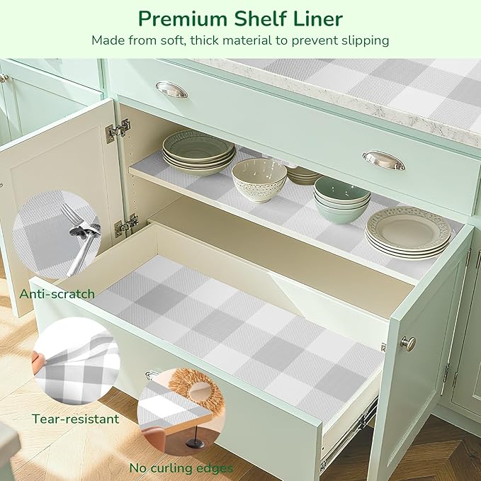 Shelf Liner for Kitchen Cabinets Non-Adhesive Drawer Liners Non-Slip Strong Grip Cabinet Liners Thickened Paper for Shelves, Dresser, Cupboard, Tool Box, Pantry, Bathroom Drawers Gray 11.8In x 20FT - Image 6