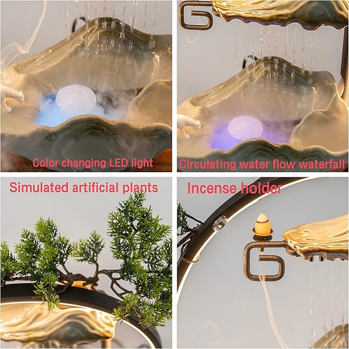 15In Fake Tree Bonsai Humidifier Water Fountain Waterfall Indoor Tabletop Decration with LED Light, Atomizer Circulating Water, Japanese Zen Decor Meditation Feng Shui Decor Festival Birthday surprise - Image 3