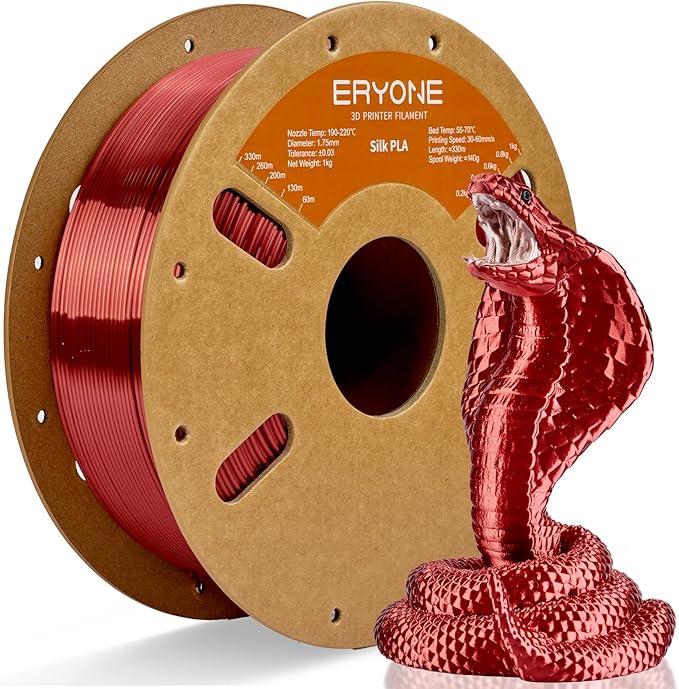 ERYONE Silk PLA Filament for 3D Printer, 1.75mm +/- 0.03mm, 1kg (2.1LBS)/Spool, Crimson by ERYONE