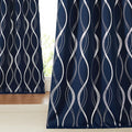 NICETOWN Navy Blue Blackout Curtain Panels 84 inches Long, Window Treatment Foil Printed Wave Lines Thermal Insulated Grommet Drapes for Living Room/Office/Guest Room(1 Pair, 52" Wide) by NICETOWN