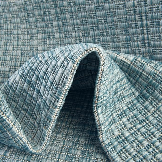 Unique Loom Collection Casual Transitional Solid Heathered Indoor/Outdoor Flatweave Area Rug (6' 1" x 9' Rectangle, Aquamarine/Ivory) - Image 7