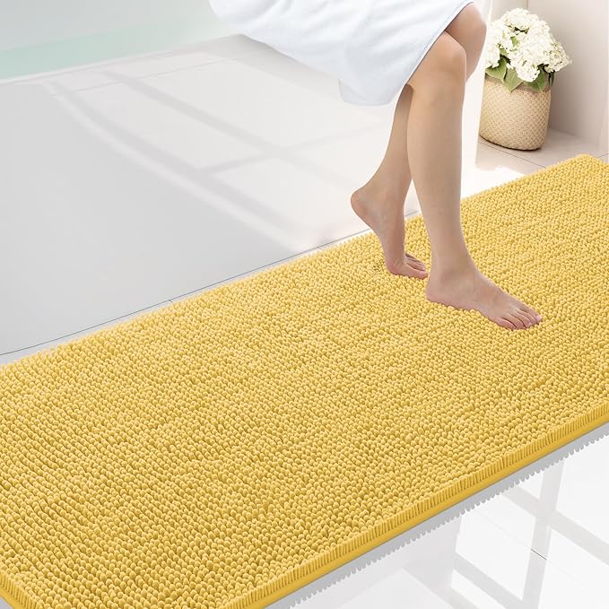 Smiry Luxury Chenille Bathroom Rugs 70x24, Extra Soft and Absorbent Shaggy Bath Mat, Machine Washable, Non-Slip Plush Carpet Runner for Tub, Shower, and Floor, Home Decor Accessories, Yellow by Smiry