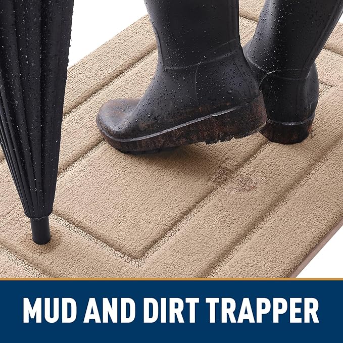 Smiry Dog Door Mat for Muddy Paws, Absorbs Moisture and Dirt, Low-Profile Entryway Mat with Non-Slip Backing, Entry Indoor Outdoor Doormat for Inside Floor (36x24 Inches, Beige, Bordered) - Image 2
