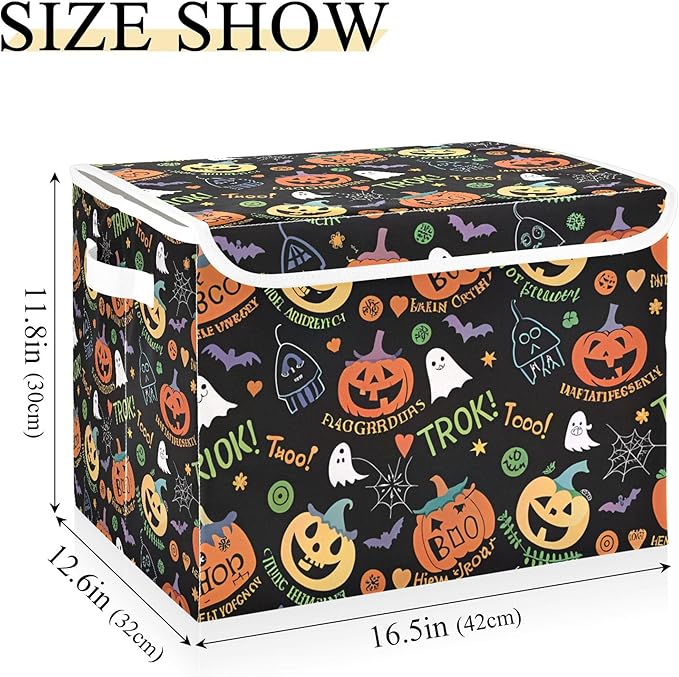 xigua Halloween Ghost Pumpkin Ghosts Storage Bins with Lids and Carrying Handle,Foldable Storage Boxes Organizer Containers Baskets Cube with Cover for Home Bedroom Closet Office - Image 3
