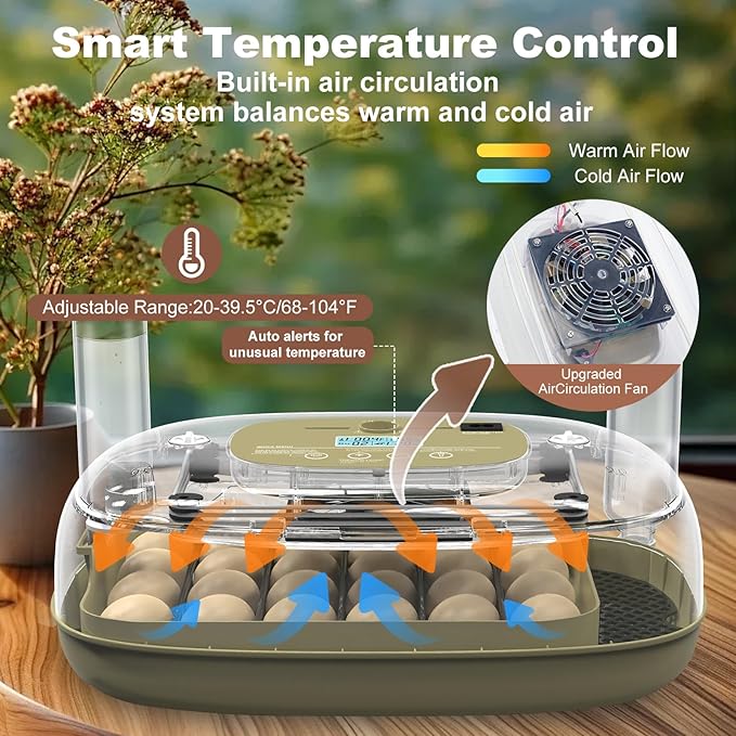 Incubators for Hatching Eggs,Smart 24 Egg Incubator with Automatic Egg Turning and Humidity Control,High Hatch Rate Incubator for Chicken Duck Quail Goose,Home Classroom and Farm (Brown) - Image 4