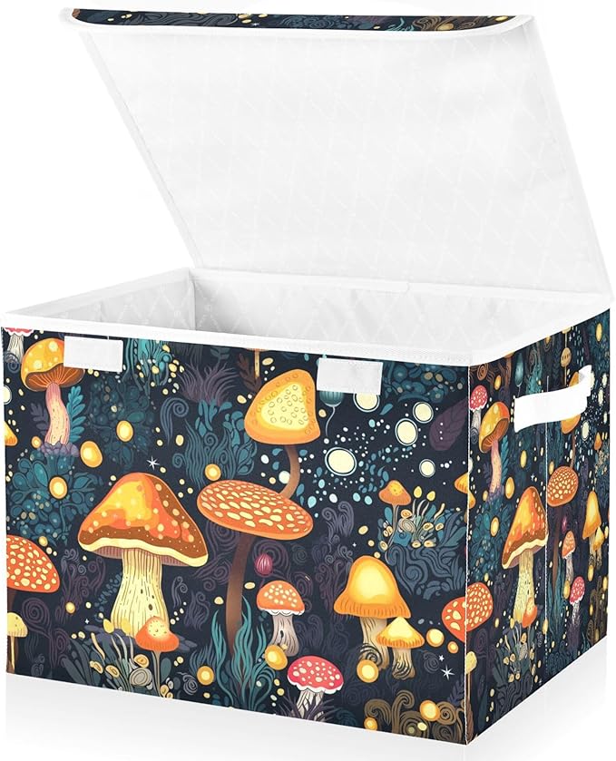 xigua Mushrooms Storage Bins with Lids and Carrying Handle,Foldable Storage Boxes Organizer Containers Baskets Cube with Cover for Home Bedroom Closet Office - Image 2