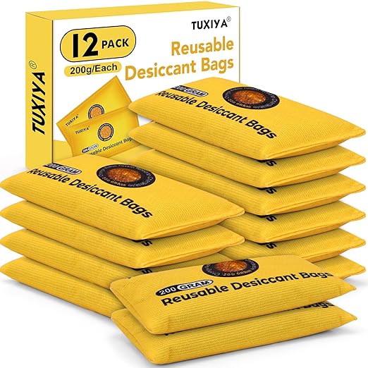 12Pack (200g Each) Rechargeable Silica Gel Desiccant Packets,Color-Indicating Desiccant Packs for Storage.Moisture Absorbers for Storage Bins,Suitcases,Safe,3D Filaments,Wet Zones and Cars by Unknown