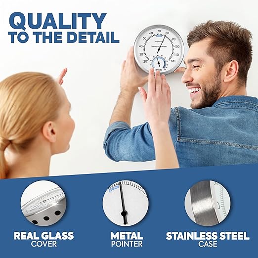 Analog Thermometer – Hygrometer – Thermometer for Indoor – Premium Stainless Steel Temperature Gauge Indicator – Battery Free Operated Temperature and Humidity Monitor – High Accuracy - Ø 12.5 - Image 4