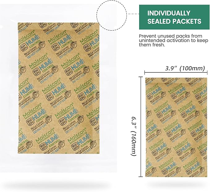 62% Two-Way Humidity Control Packs, 67 Gram 5 Pack for Storing 1 lb, Size 67 Moisture Control Packets Individually Wrapped, Humidifier Packs for Storage Containers - Image 3