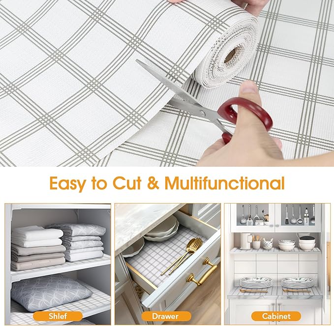 Shelf and Drawer Liner for Kitchen Cabinets Non-Adhesive, Strong Grip Non-Slip Thickened Cabinet Liners for Shelves, Waterproof Mats for Dresser Cupboard, White Square, 17 in x 20 Feet - Image 5