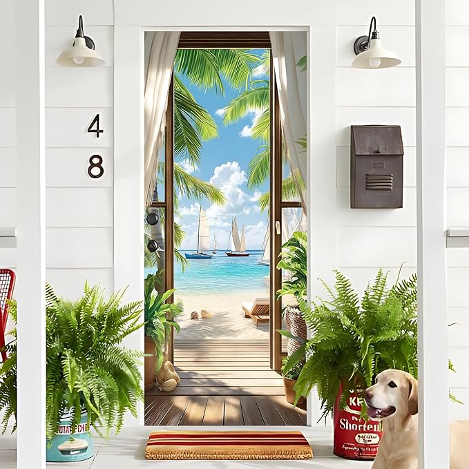 3D Door Decals Stickers Peel Stick Wall Murals Vinyl Wallpaper Self-Adhesive Mural Door Covers Decorative for Furniture Home Decor Wrinkle-Resistant Waterproof - Image 4