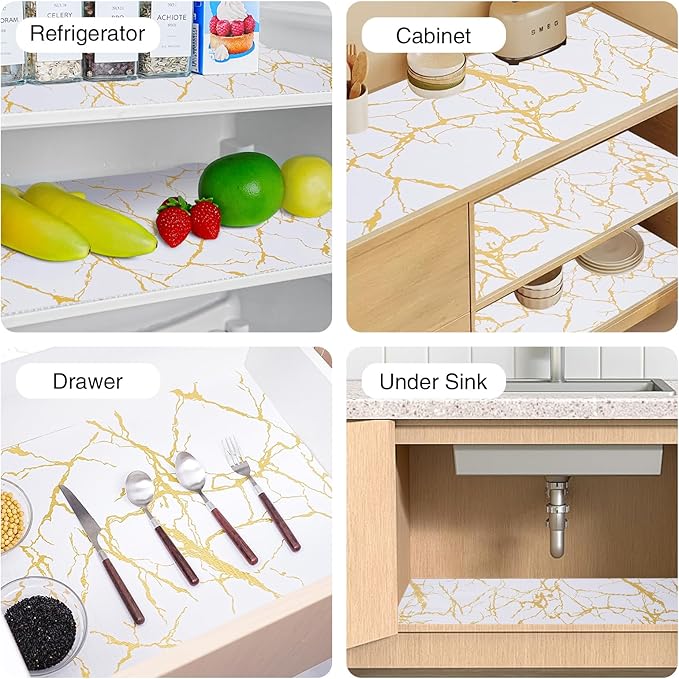 Drawer and Shelf Liner for Kitchen Cabinet,Non-Adhesive Cabinet Liner 18in x 10FT,Waterproof Shelf Paper Non-Slip Mats Cupboard Liners Contact Protect Dresser/Shelves/Table-Gold Marble - Image 8