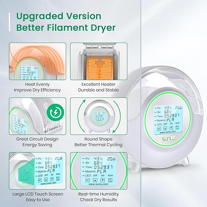 SUNLU Official Filament Dryer S2, Built-in Circulation Fan, 70℃ Max Temperature, 3D Printer Filament Dehydrator and Storage Box fo Nylon TPU PLA PETG ABS Filament 1.75/2.85/3.00mm, S2 White - Image 4