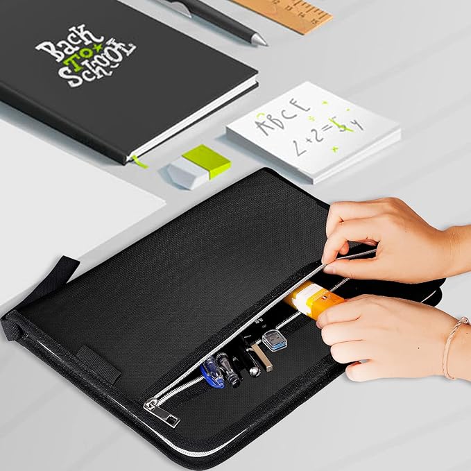 Fireproof Safe Accordion File Organizer Bag Folder,Waterproof Expanding Filing Folder with 14 Pockets, A4 Letter Size, Document Organizer Holder and Color Labels /2 Zipper (Black 14.3" x 9.8") - Image 6