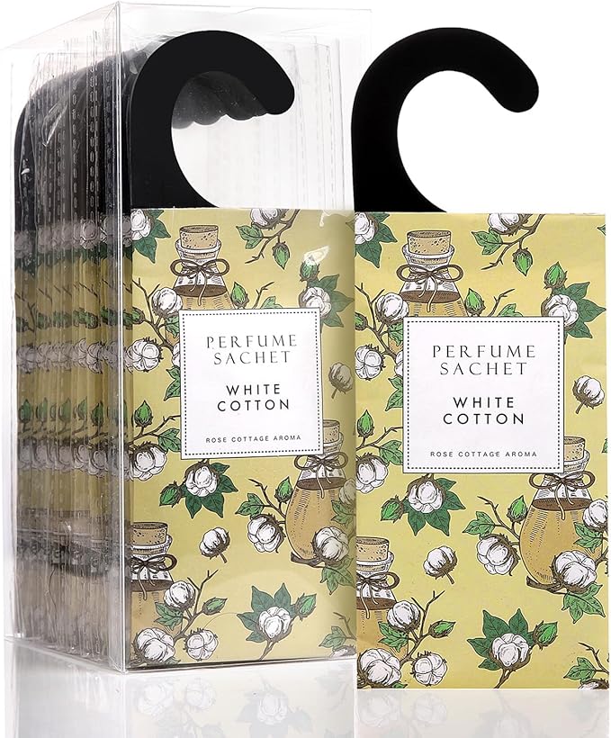 ROSE COTTAGE Large 12 Packs White Cotton Hanging Closet Deodorizer Air Freshener Long Lasting Scented Sachets Smell Goods for House by ROSECOTTAGE