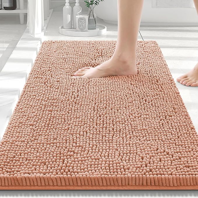 Smiry Luxury Chenille Bathroom Rugs 30x20, Extra Soft and Absorbent Shaggy Bath Mat, Machine Washable, Non-Slip Plush Carpet Runner for Tub, Shower, and Floor, Home Decor Accessories, Peach by Smiry