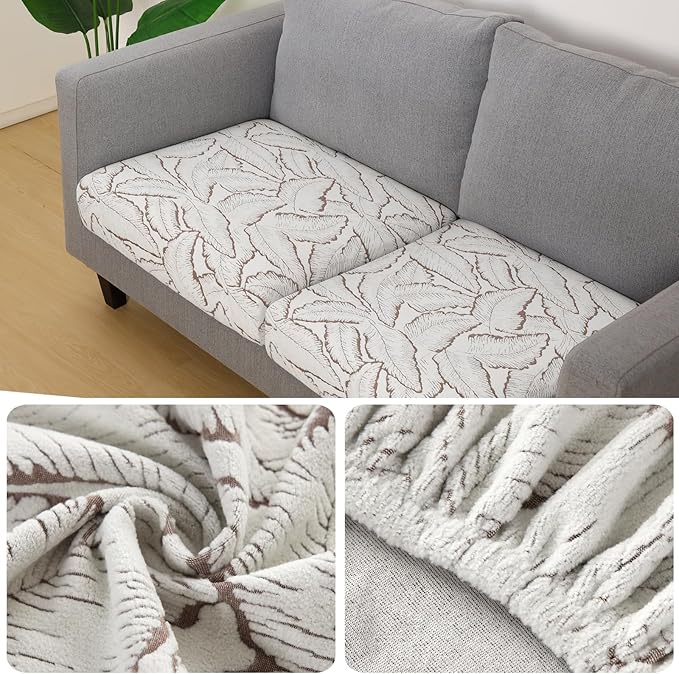 Fuloon Seat Cushion Covers, Stretch Couch Slipcovers Sofa Cushion Protective Solid Chair Slipcovers Washable Suitable for Armchair Loveseat Sofa 2 PC Khaki - Image 2