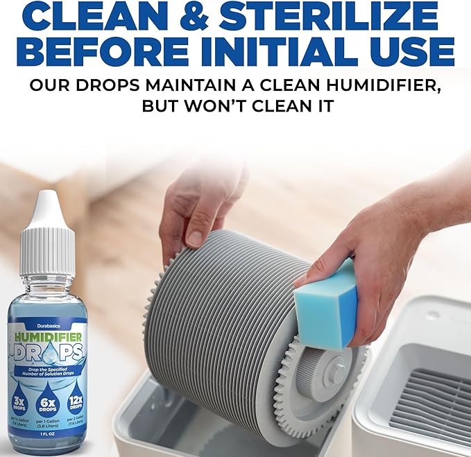 Durabasics [2 Pack] Humidifier Drops for Cleaning - Food Grade Humidifier Cleaner Slows Buildup & Scaling - Cleans & Deodorizes Water - Suitable for All Models - 200+ Day Supply - Made in USA - Image 8
