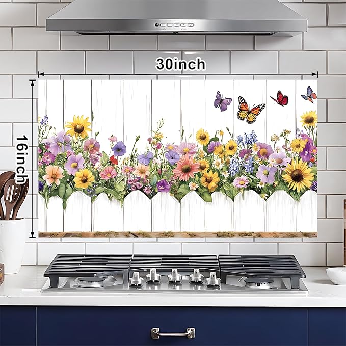 NYZE Kitchen Backsplash Stickers Waterproof Stove Backsplash Protector, 30 X 16 inch Removable Kitchen Wallpaper with Wall Art Decor for Stove Cooking Area(Sunflower Bouquet) - Image 2