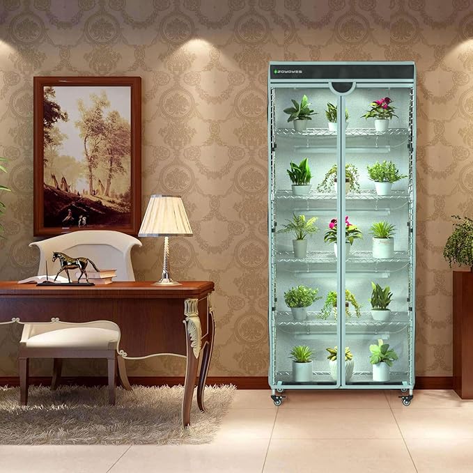 Indoor Greenhouse 6-Tier Plant Rack with Cover, 5 T8 Grow Lights, Thermometer & Timer – Seedlings, Flowering, Herbs & Vegetables, Indoor Gardening, Easy Assembly 30" W x 14" D x 72" H - Image 9