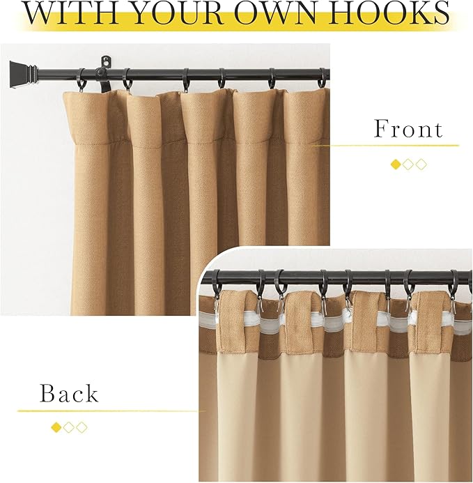 NICETOWN Thick Living Room Caramel Curtains 84 inches Long, Rod Pocket/Back Tab/Hook Belt Faux Linen Room Darkening Curtains Farmhouse Window Drapes for Bedroom, W52 x L84, 2 Panels - Image 7