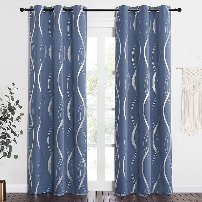 NICETOWN Room Darkening Curtains for Living Room, Easy Care Thermal Insulated Grommet Room Darkening Panels/Drapes for Boys Kids Sons Mans Bedroom Decoration (Stone Blue, 2 Panels, 34 by 84) - Image 2