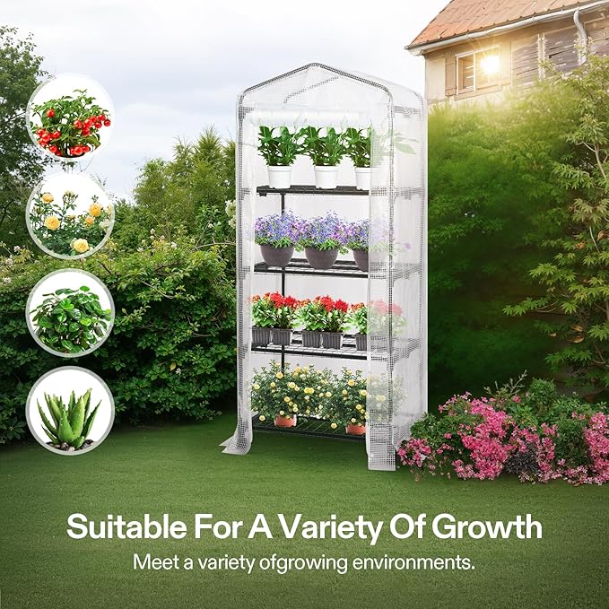 VIVOSUN Mini 4-Tier Greenhouse with Wheels, 27 x 19 x 63-Inch Reusable Portable Warm House with White PE Cover and Shelf for Compact Garden and Small Backyards, with Wheels - Image 6